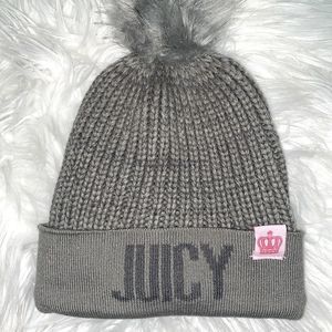 NWT JUICY by Juicy Couture Grey Pom Logo Beanie